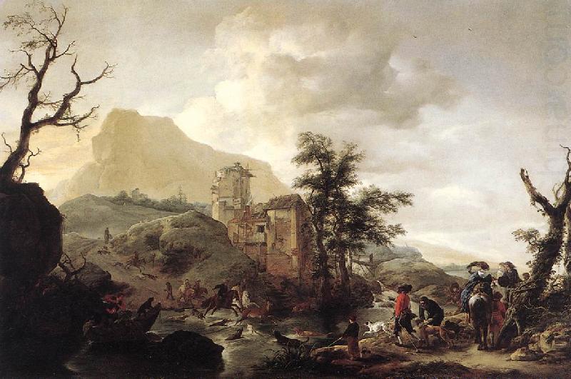 WOUWERMAN, Philips Stag Hunt in a River iut7 china oil painting image